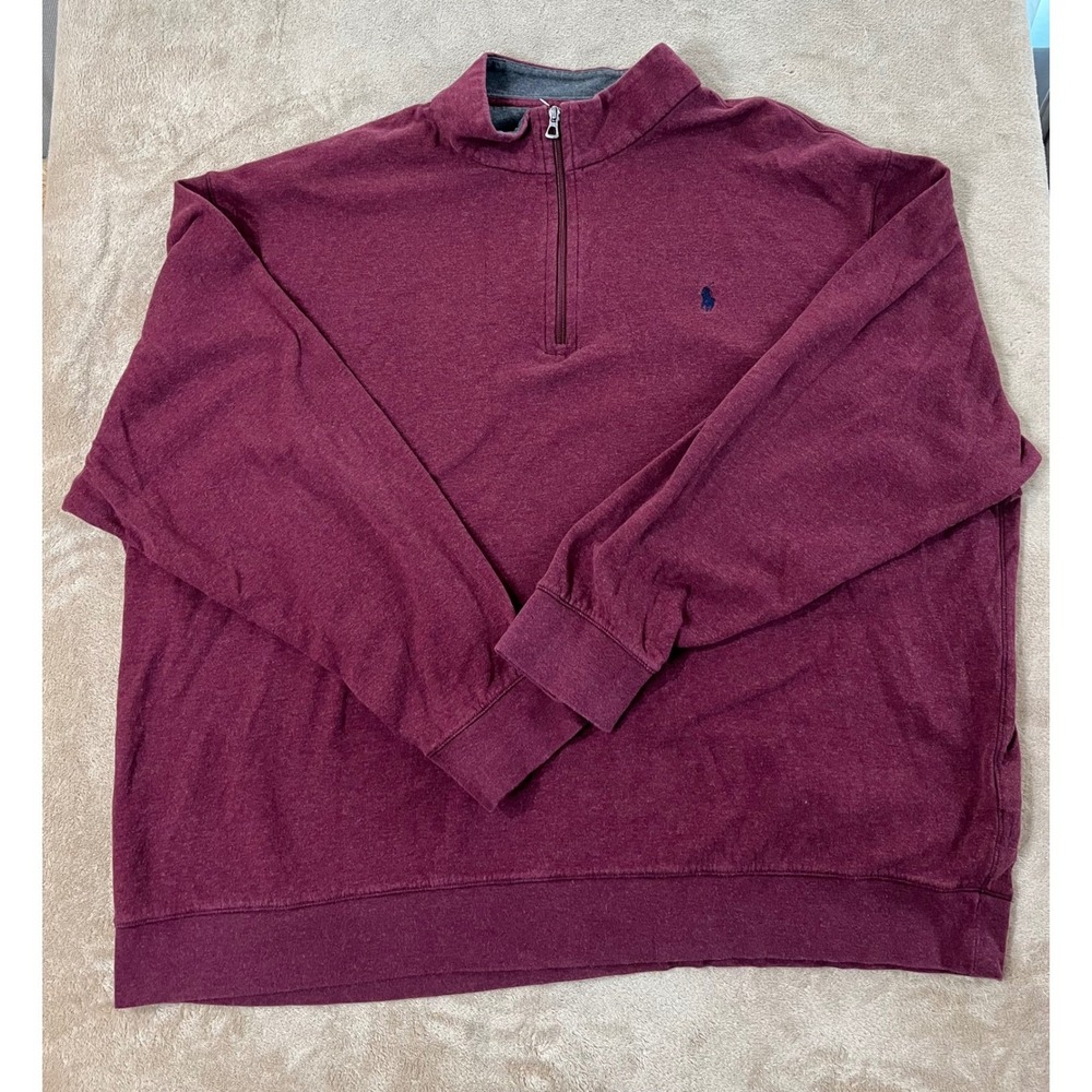 Polo Ralph Lauren Sweater Mens 3X Big Burgundy 1/4 Zip Pullover Mock Neck EUC